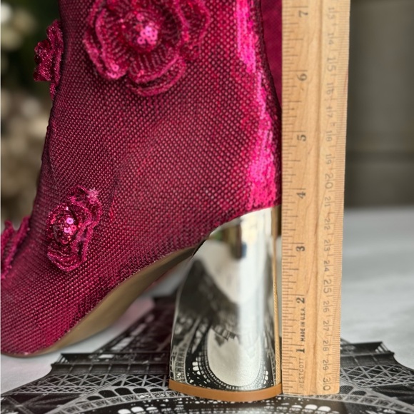 Elegant Pink Sequin Women's Boots with Silver Heels - Picture 6 of 8